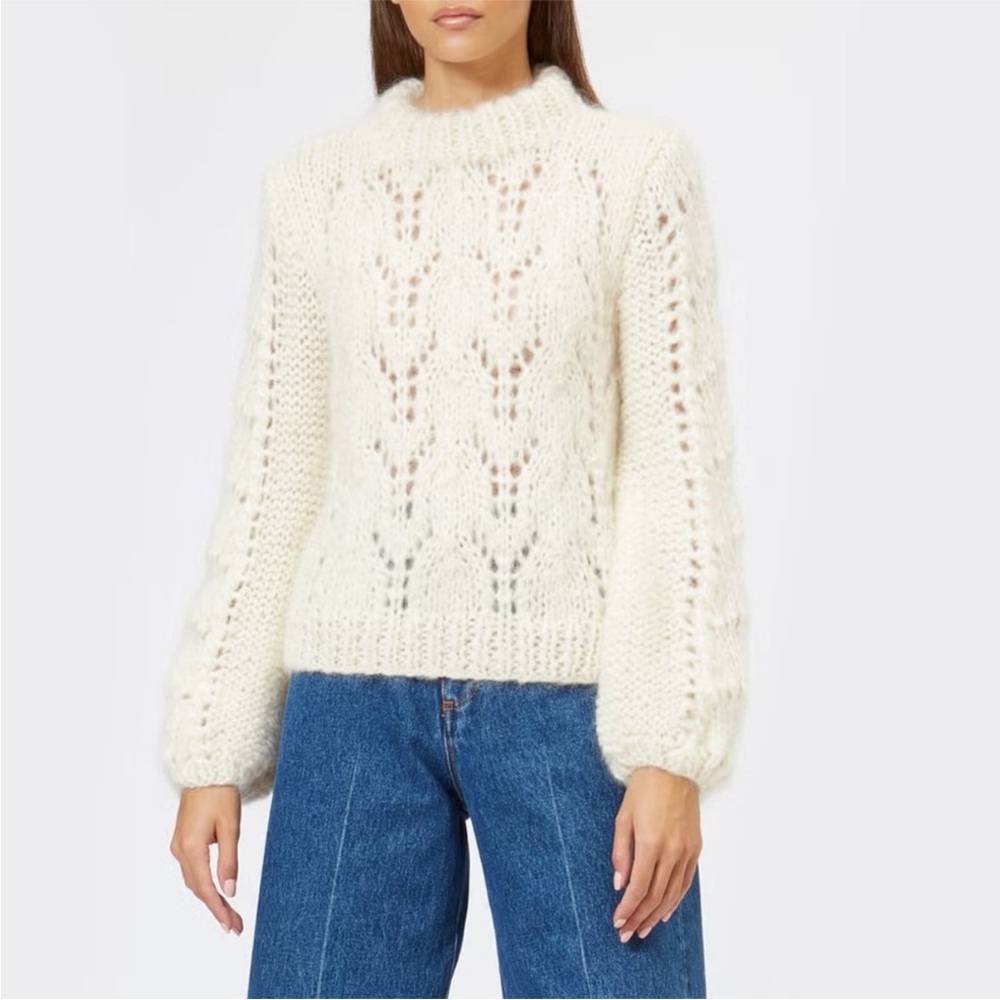 Ganni 2404 The Julliard Mohair Cream Crew Neck Sweater Small Retail $495